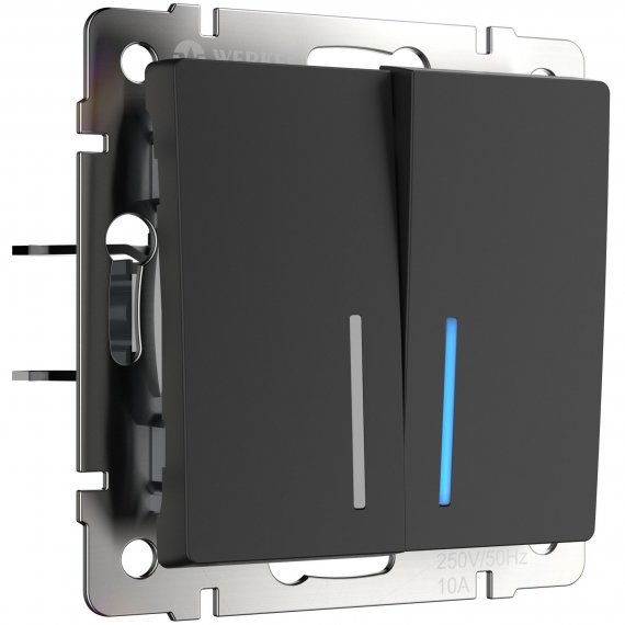 Фотография товара 'Werkel WL08-SW-2G-2W-LED Выключатель двухклавишный проходной с подсветкой'