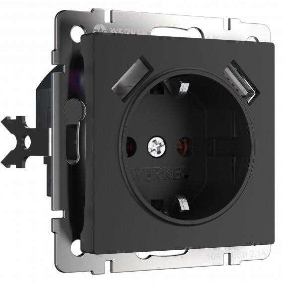Фотография товара 'Werkel W1171508 Розетка с заземлением, шторками и USBх2 черный матовый'