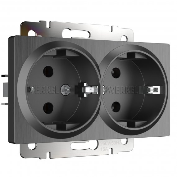 Фотография товара 'Werkel W1172004 Розетка двойная с заземлением графит рифленый'