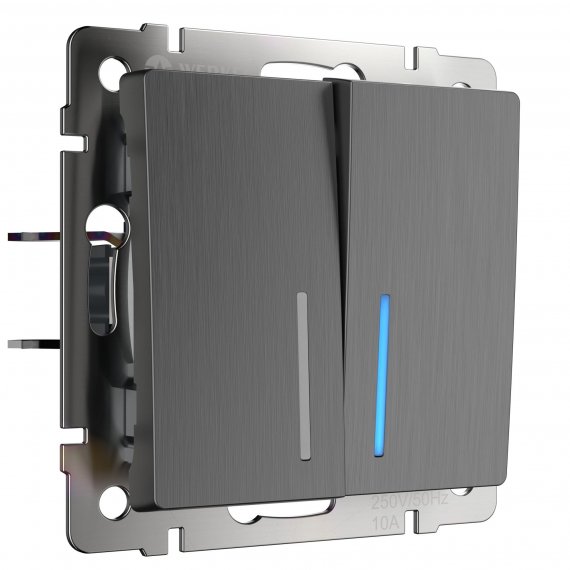 Фотография товара 'Werkel WL04-SW-2G-2W-LED Выключатель двухклавишный проходной с подсветкой'