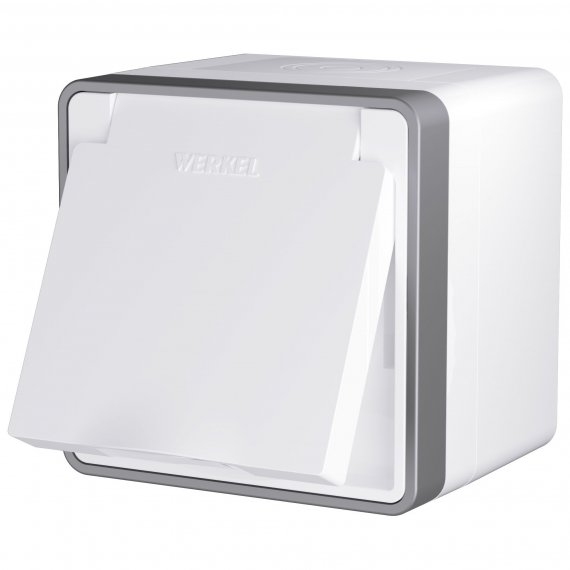 Фотография товара 'Werkel W5071201 Розетка влагозащ. с зазем. с защит. крышкой и шторками Gallant белая'